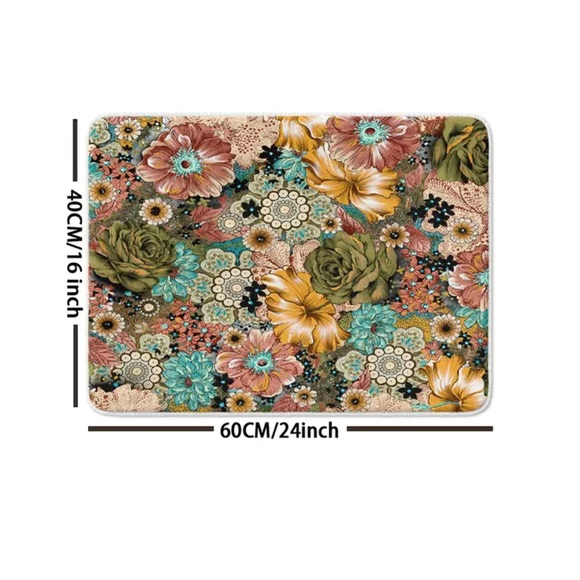 Bohemian Non-slip Bathroom Mat, Colorful Flower Indoor Outdoor Anti-Slip NWT - Picture 8 of 10